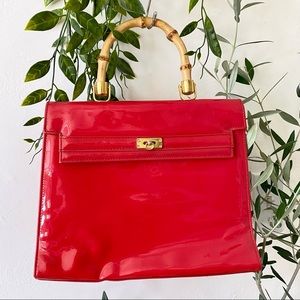 VTG Crimson Red Vinyl Retro Glamcore Handbag by Charles Hubert
